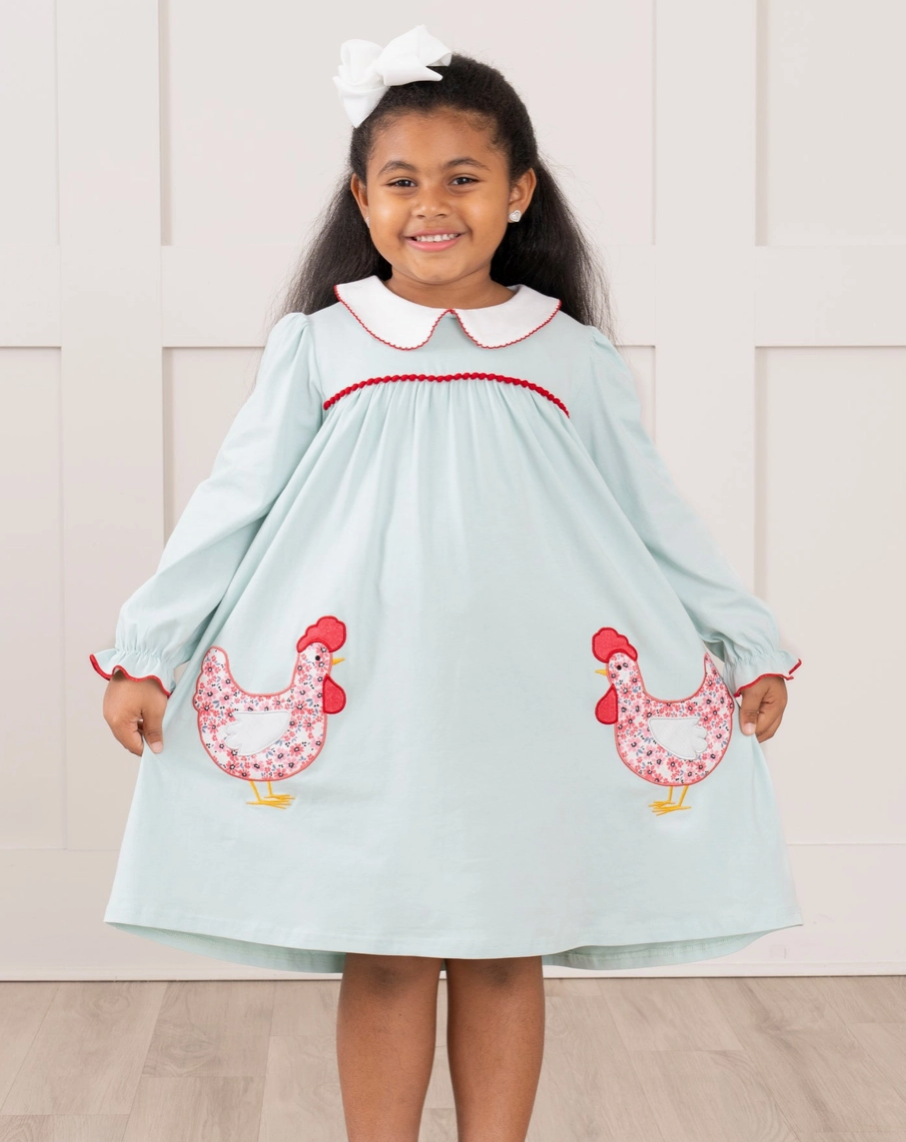 Chickens in the Pond Embroidered Ruffle Dress
